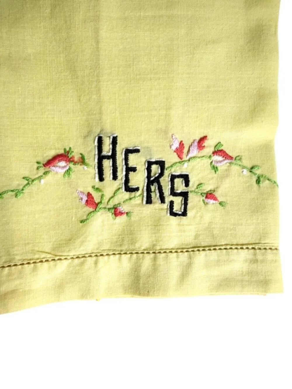 Vintage His and Hers Vintage Linen Embroidered Hand Towels